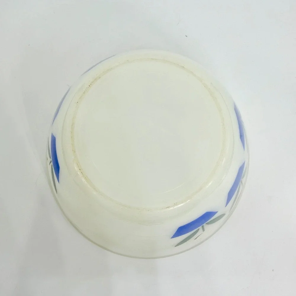 Fire-King Tulip Milk Glass Mixing Bowl Red Blue Vintage Kitchenware GOOD